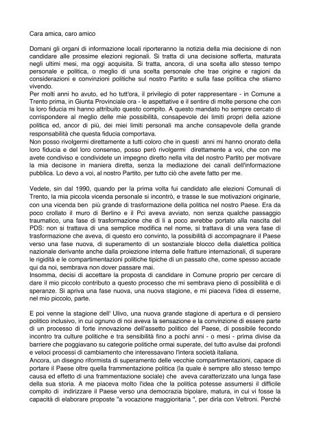 Lettera aperta di Alberto Pacher - L'Adige
