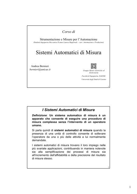 Sistemi Automatici di Misura - Docente.unicas.it - UniversitÃ  degli ...