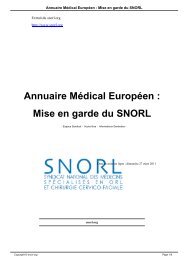 Annuaire MÃ©dical EuropÃ©en : Mise en garde du SNORL