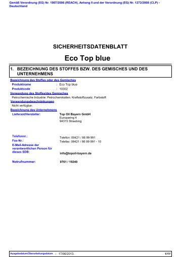 Sicherheitsdatenblatt EcoTop blue - Top Oil Bayern GmbH
