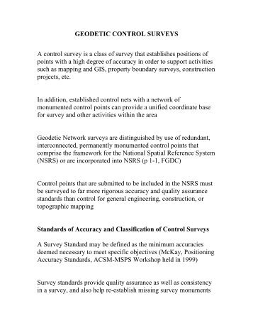 GEODETIC CONTROL SURVEYS