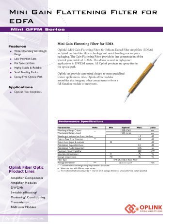 Mini Gain Flattening Filter for EDFA - Oplink Communications Inc.