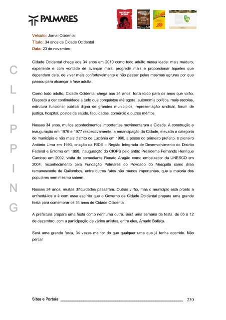 Capa e Índice - Fundação Cultural Palmares