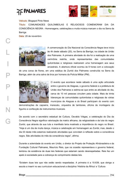 Capa e Índice - Fundação Cultural Palmares