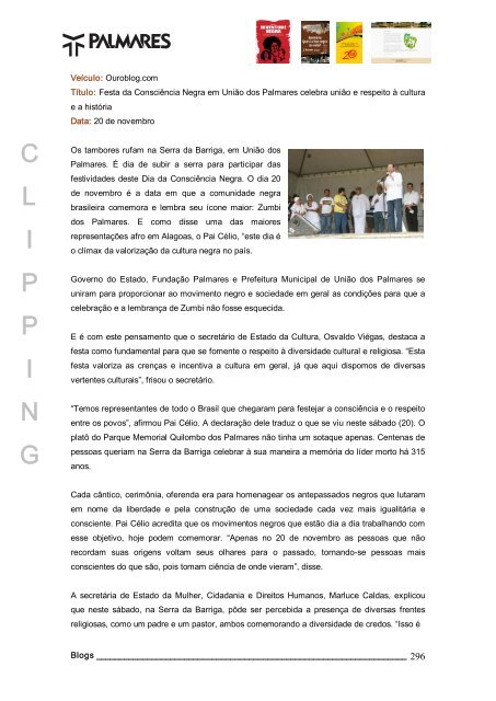 Capa e Índice - Fundação Cultural Palmares