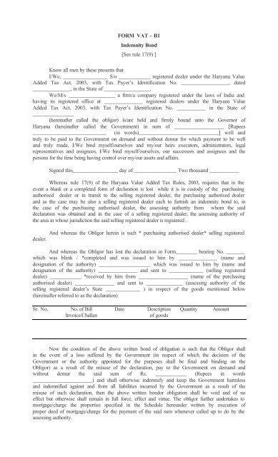 FORM VAT â B1 Indemnity Bond [See rule 17(9) ] Know all ... - Webtel