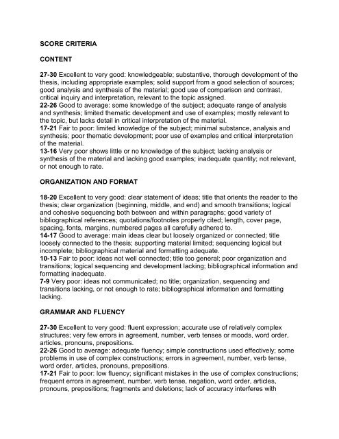 Foreign Language Writing Rubric