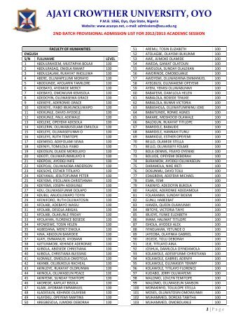 AJAYI CROWTHER UNIVERSITY, OYO - Acuoyo.net