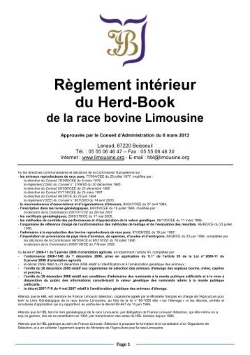 Règlement intérieur du Herd-Book - Limousine.org