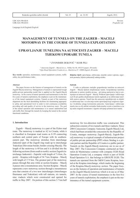 management of tunnels on the zagreb – macelj motorway ... - Index of