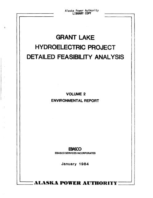 grant lake hydroelectric project detailed feasibility analysis