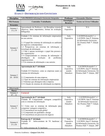 Ementa,Bibliografia,Planejamento de aula, Datas das Provas - GTA