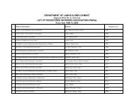 DEPARTMENT OF LABOR & EMPLOYMENT LIST OF ...