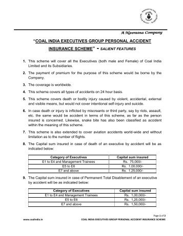 coal india executives group personal accident ... - Coal India Limited