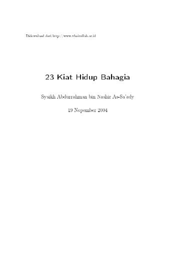 23 Kiat Hidup Bahagia â Syaikh Abdurrahman Bin Nashir As Sa'ady ...