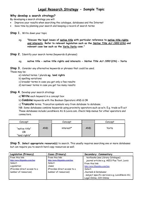 Legal Research Strategy worksheet - Library