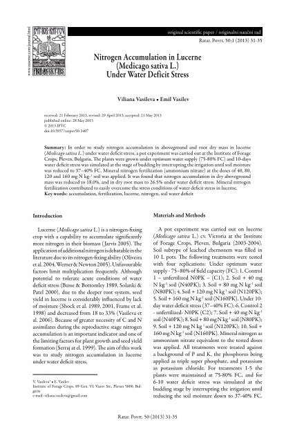 Nitrogen Accumulation in Lucerne (Medicago sativa L ... - NS seme