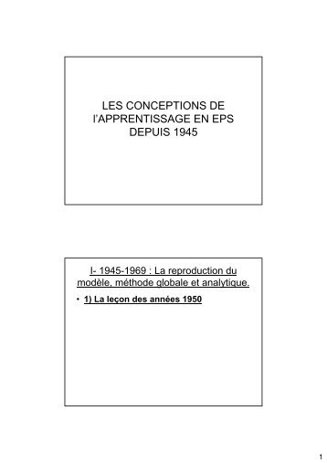 LES CONCEPTIONS DE l'APPRENTISSAGE EN EPS DEPUIS 1945