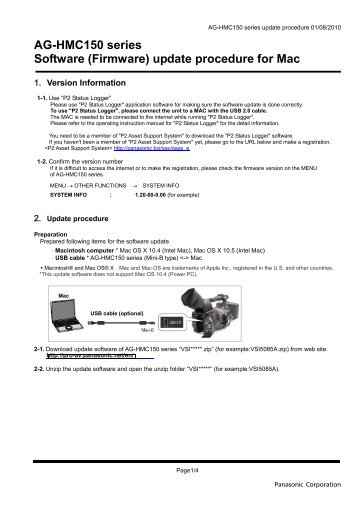 AG-HMC150 series Software (Firmware) update ... - Panasonic PASS