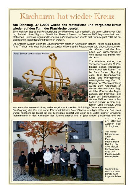 Kirchturmkreuz wurde aufgesetzt - Pfarrei Sankt Englmar