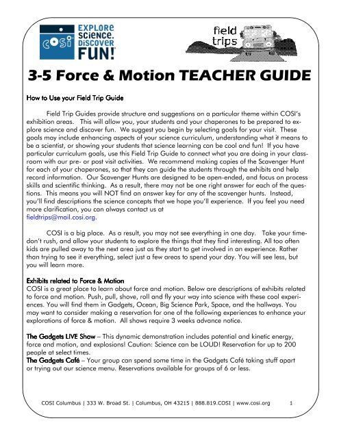 3-5 Force & Motion TEACHER GUIDE - COSI