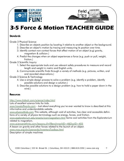 3-5 Force & Motion TEACHER GUIDE - COSI
