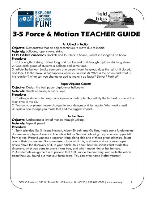 3-5 Force & Motion TEACHER GUIDE - COSI