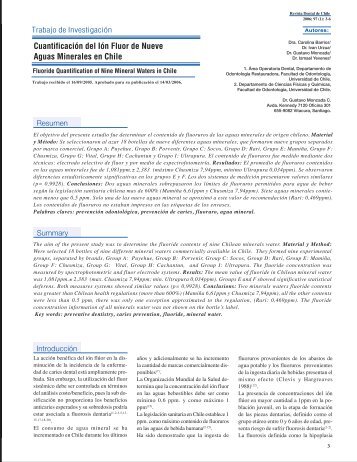 CuantificaciÃ³n del IÃ³n Fluor de Nueve Aguas Minerales en Chile