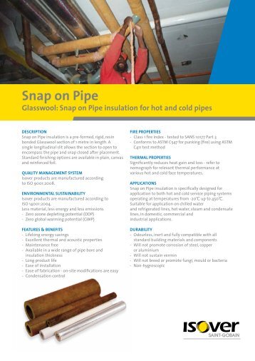 Snap on Pipe insulation for hot and cold pipes - Isover