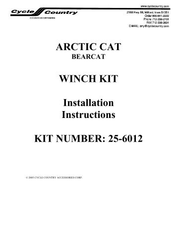 ARCTIC CAT WINCH KIT Installation Instructions ... - 4wheelonline