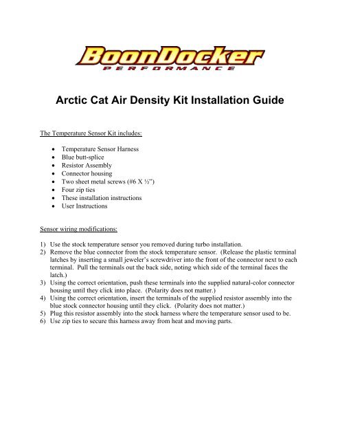 Arctic Cat Air Density Kit Installation Guide - BoonDocker Turbo Kits