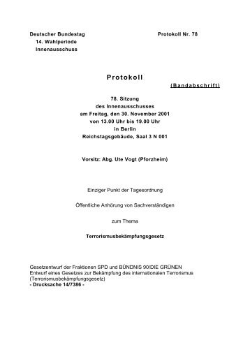 Bundestag, Innenausschuss, 30.11.2001, Bandabschrift - Cilip