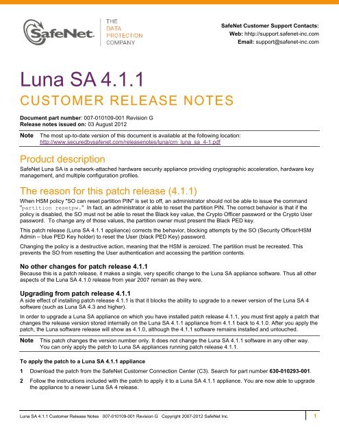Luna SA 4.1.1 - Secure Support - SafeNet
