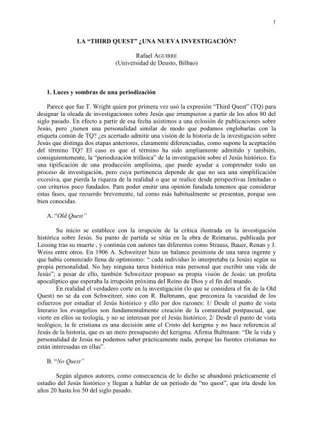 LA âTHIRD QUESTâ - Facultat de Teologia de Catalunya