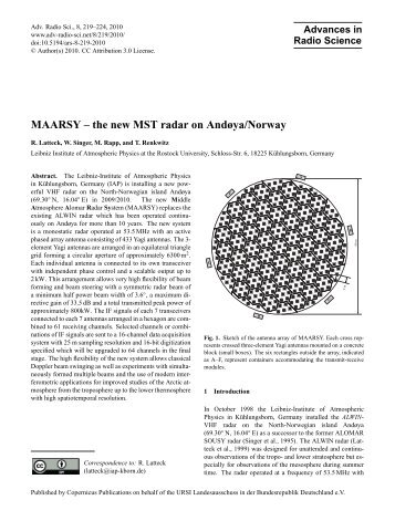 the new MST radar on Andøya/Norway - Advances in Radio Science