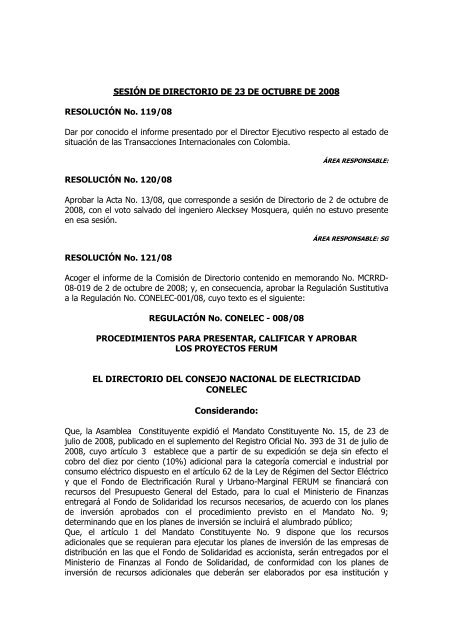 EL DIRECTORIO DEL CONSEJO NACIONAL DE ... - CONELEC