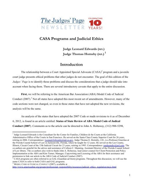 CASA Programs and Judicial Ethics Introduction - National CASA