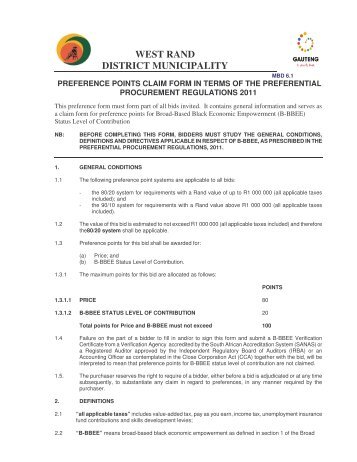 MBD 6 1 Preference Points Claim Form - West Rand District ...