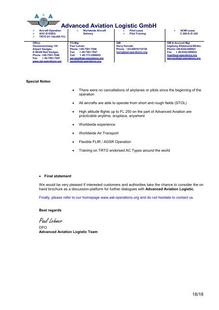 Advanced Aviation Logistic GmbH - Aal-operations.org