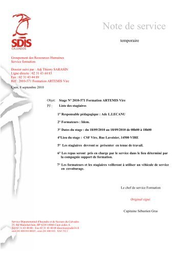 Note de service - SDIS14