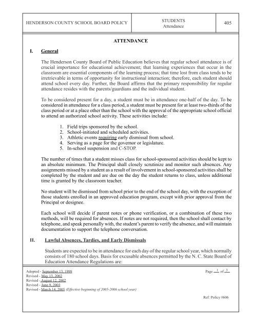 Attendance Policy - Henderson County Public Schools