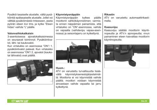 ATV · Käyttöohjekirja - Arctic Cat