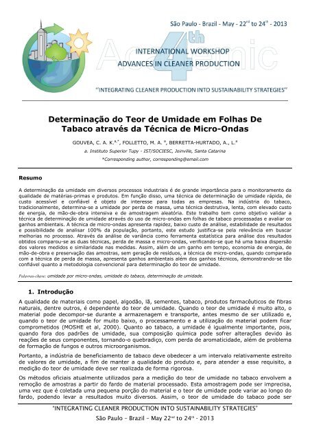 DeterminaÃ§Ã£o do Teor de Umidade em Folhas De Tabaco atravÃ©s ...