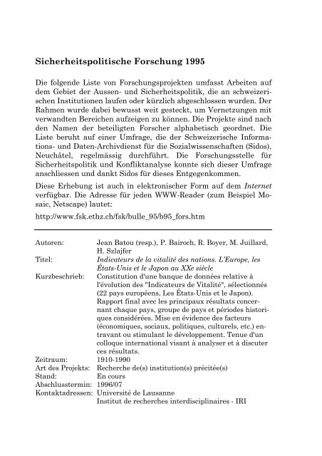 German (PDF) - Center for Security Studies (CSS) - ETH Zürich