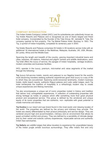 View Fact Sheet on Taj Hotels Resorts and Palaces