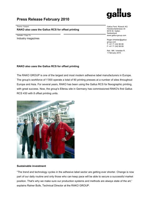 Rako Also Uses The Gallus Rcs For Offset Printing