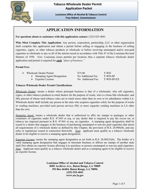 tobacco license Tobacco Wholesale - ATC