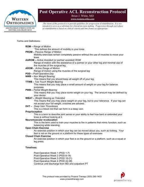 Post Operative ACL Reconstruction Protocol