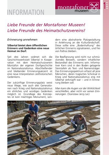 Liebe Freunde des Heimatschutzvereins! - Stand Montafon