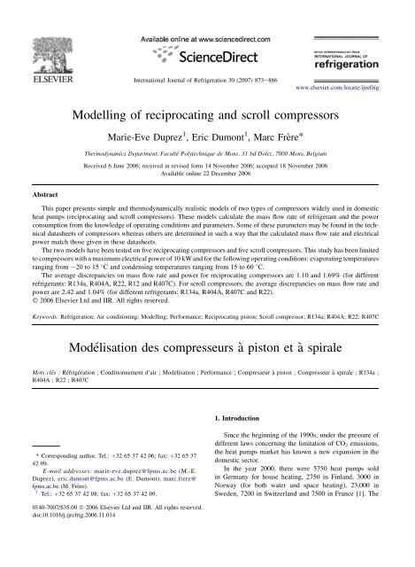 Modelling of reciprocating and scroll compressors ModÃ©lisation des ...